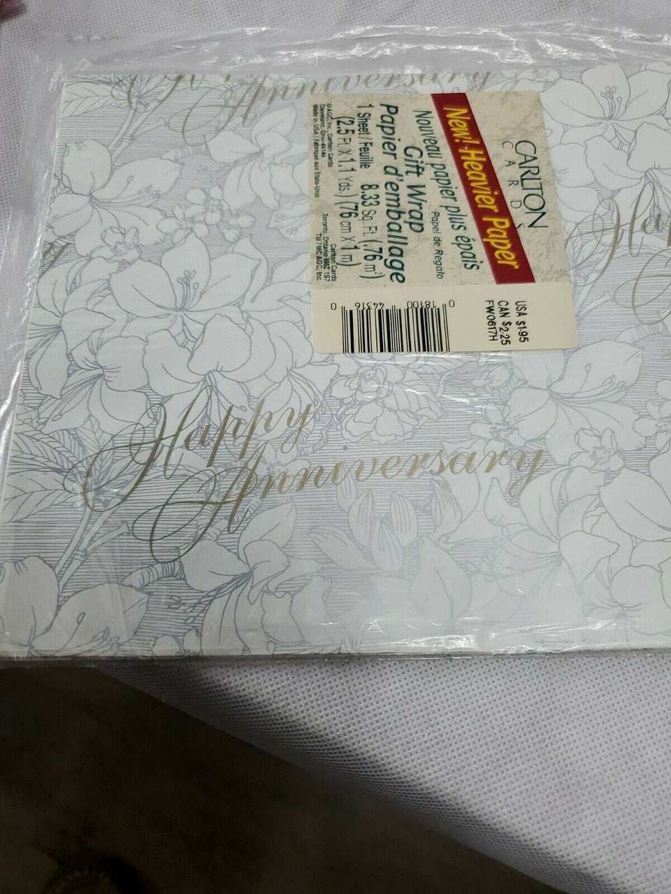 Carlton Cards HAPPY ANNIVERSARY Wrap Wrapping Paper Square Vintage USA