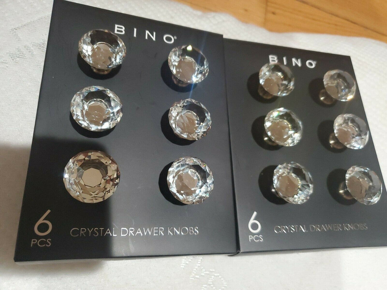 BINO Mirrored Crystal Glass ROUND Set of 12 Drawer Knobs Set of 6 Lot Of 2