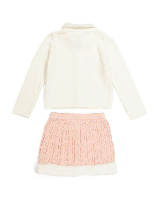 TAHARI Toddler Girls 3pc Faux Fur Trim Sweater Skirt Set With Hat 4T