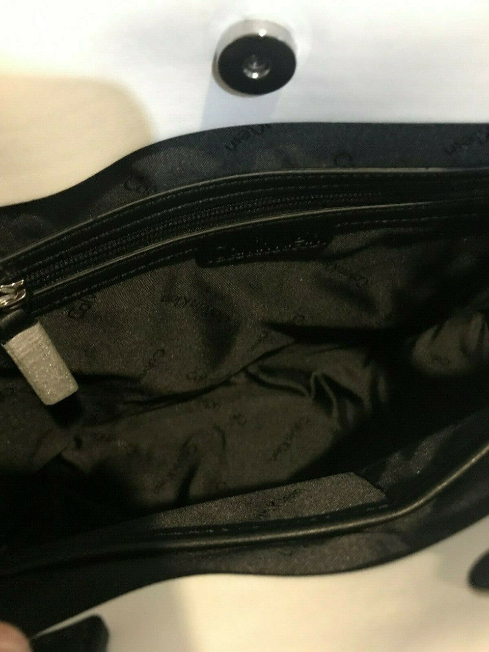 Calvin Klein Patty Faux Leather East / West Tote Fashion Bag Black White Travel