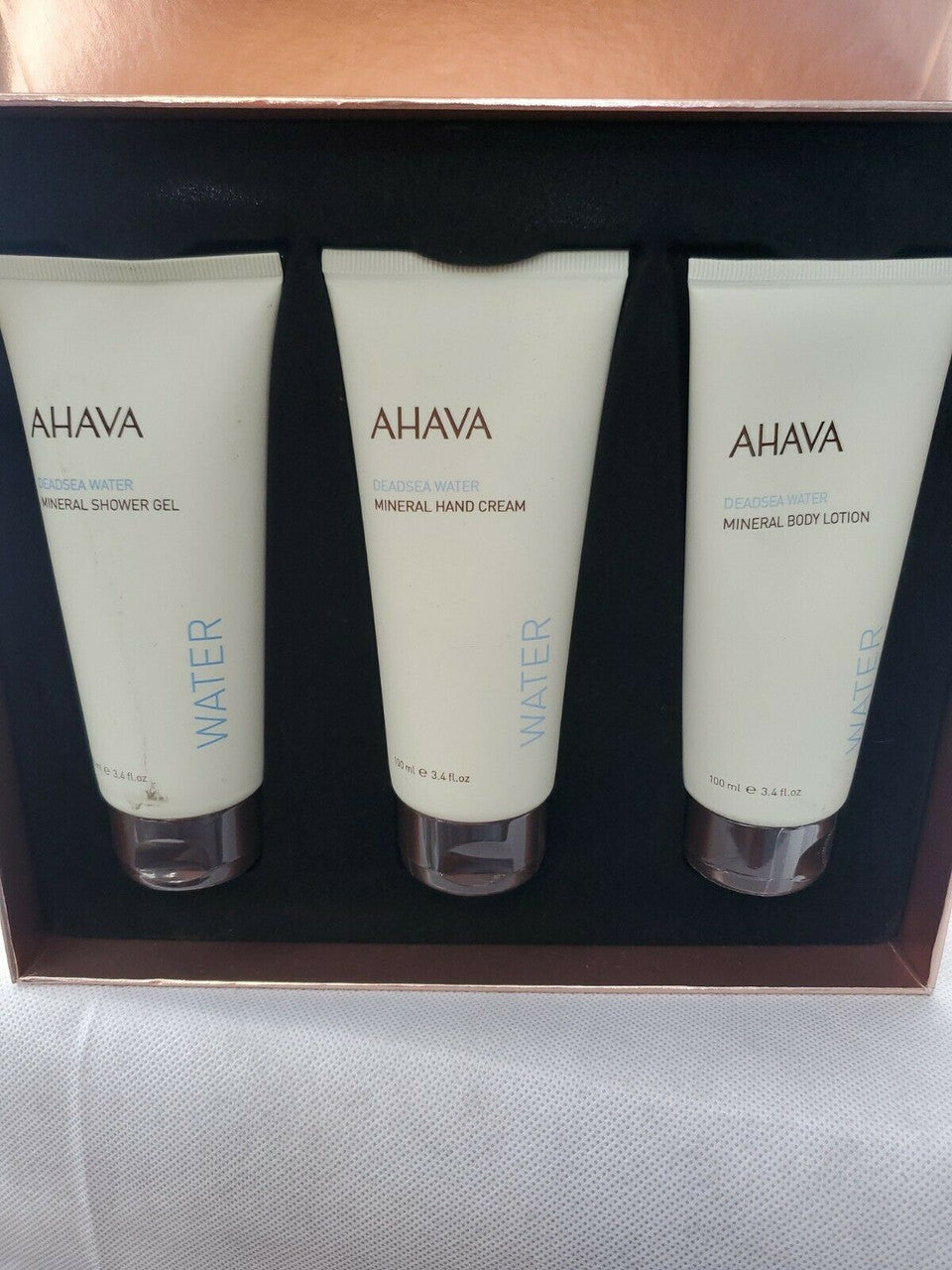 AHAVA Head to Toe Mineral Trio - Shower Gel, Hand Cream, Body Lotion. 3.4Oz EACH