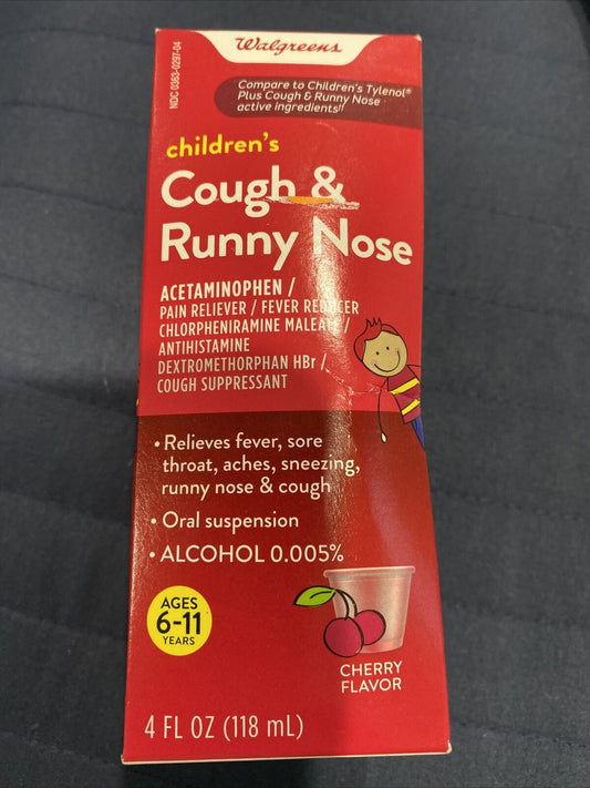 Walgreen's Children's Cough & Runny Nose Cherry 4oz Exp 09/2022