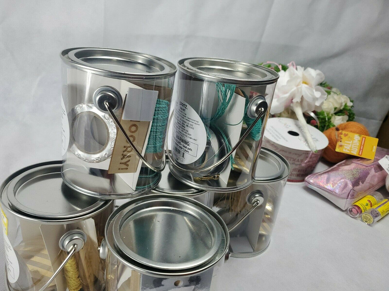 Spritz Craft Can Tag Kit Tassels Burned Tags-String-Tape Gold Silver Lot 6 cans