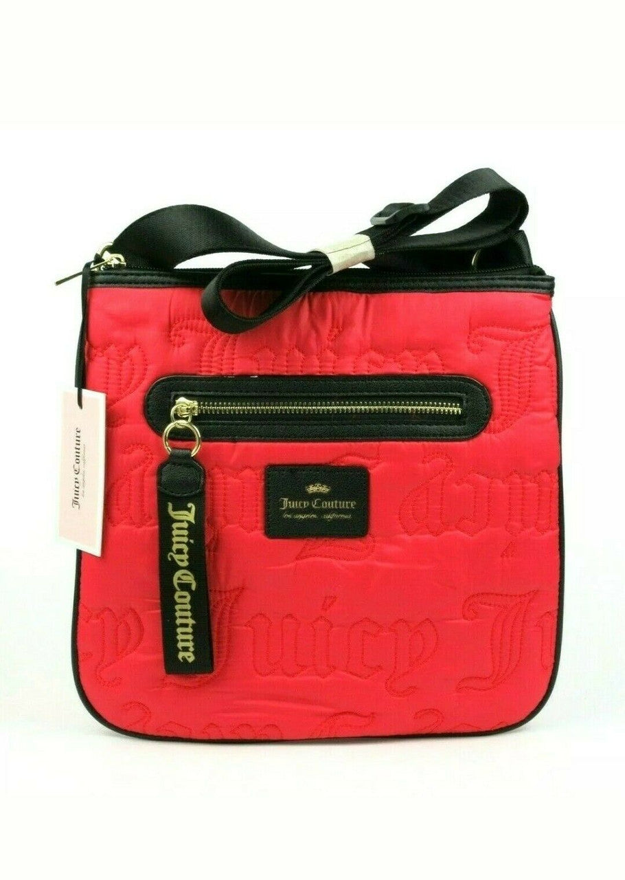 Juicy Couture Womens Gothic Quilting Large Crossbody Bag Crimson Red
