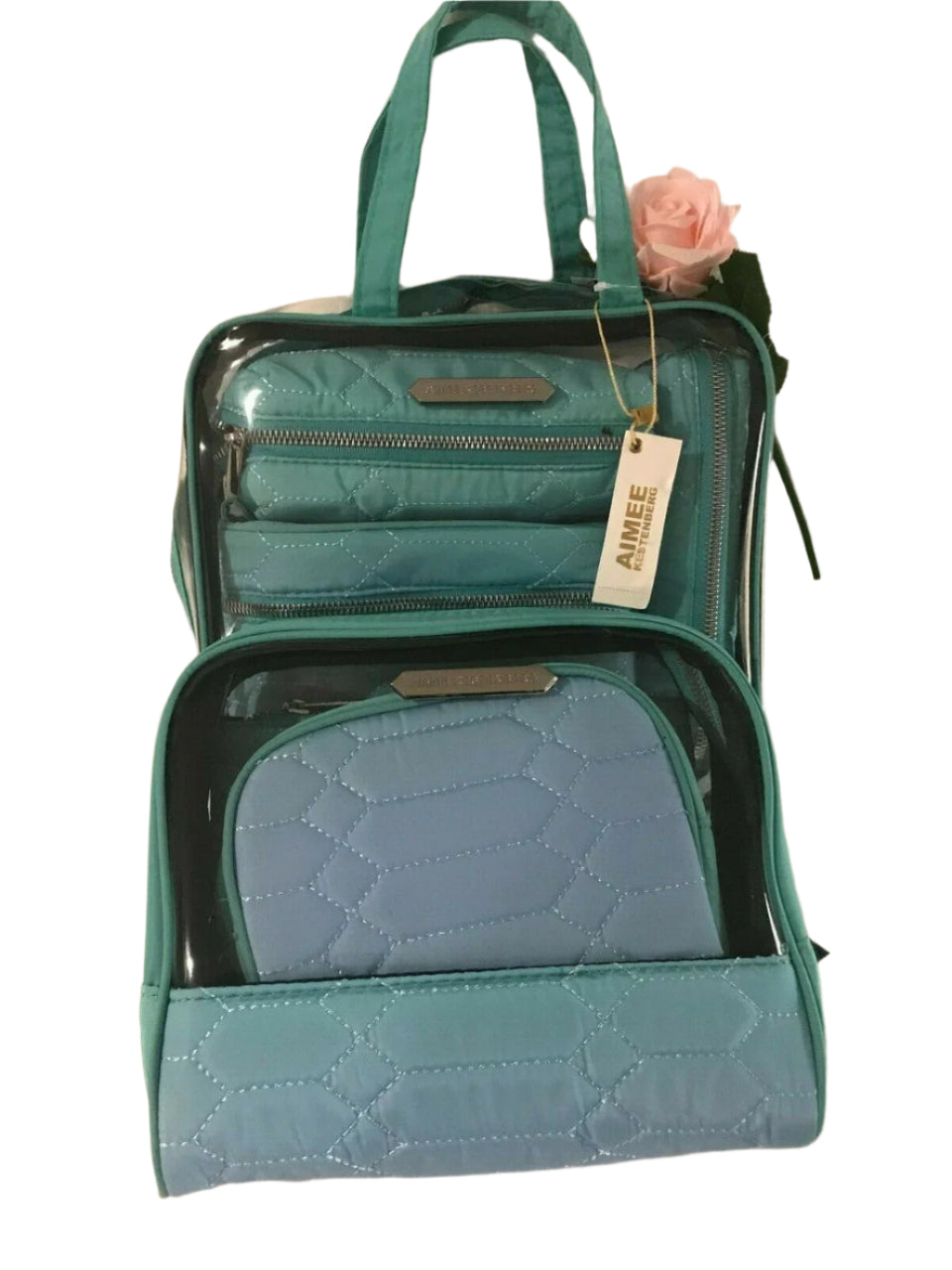 Set of 7 blue ombre diamond quilt cosmetic and travel bags with silver zippers and compartments – Aimee Kestenberg