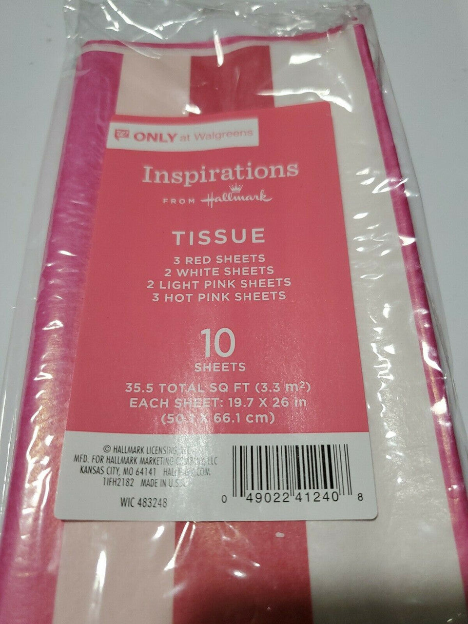 Hallmark Tissue Paper Valentine's Day 10 Sheets Asst Red Pink White stripes