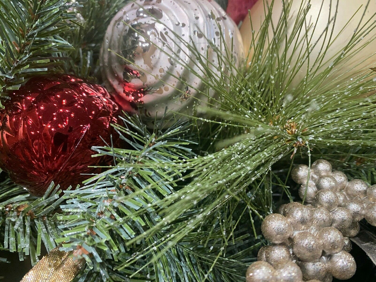 Close-up of Christmas tree with ornaments