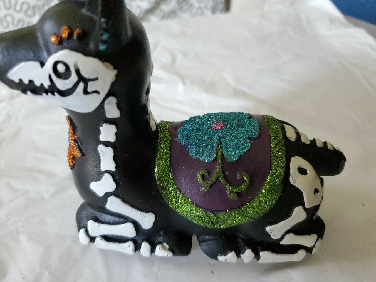 Day of The Dead Llama Resin Halloween Deco Figurine Purple/Blue/Green/Glitter