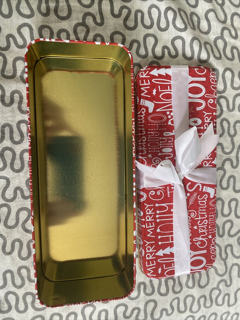Greenbrier International Christmas Gift Tin or Pencil Box with Ribbon
