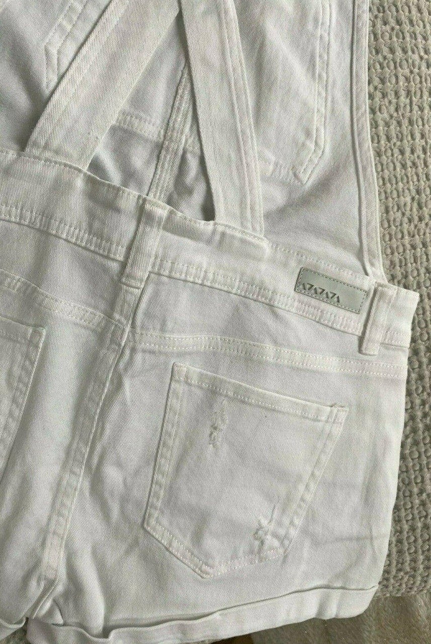 DOLLHOUSE Juniors Shortalls WHITE Distressed 9 11  jeans cotton spandex