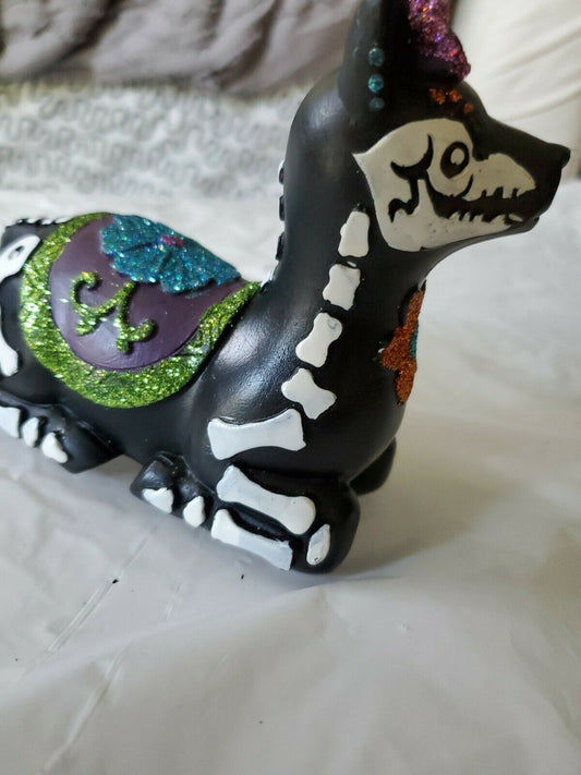 Day of The Dead Llama Resin Halloween Deco Figurine Purple/Blue/Green/Glitter