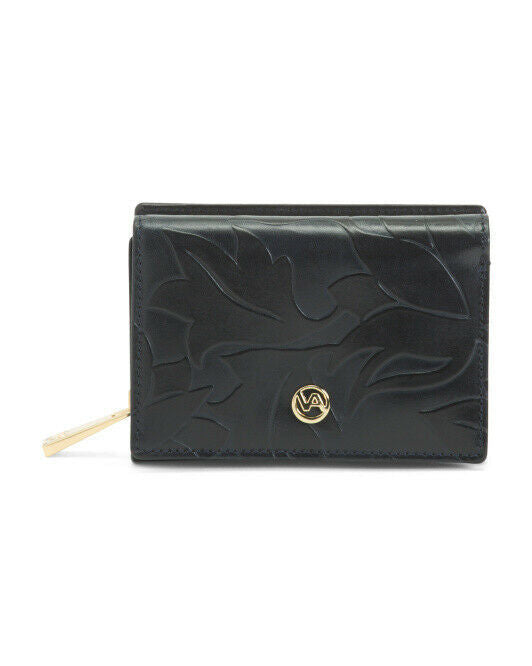 VALENTINA Italy Genuine Leather Pebbled Wallet BLACK  approx 5" x 3.5"