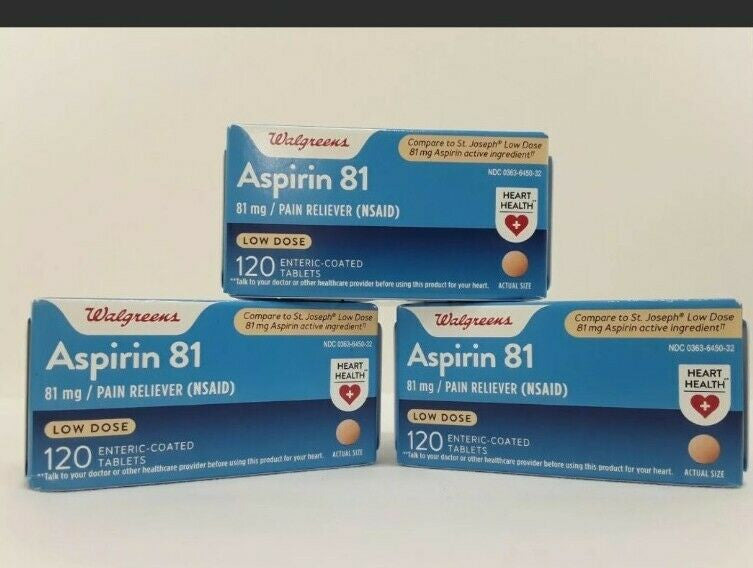 WALGREENS ASPIRIN 81 NSAID 120 ENTERIC-COATED TABLETS ~ EXP: 3/23 ~ LOT OF 3