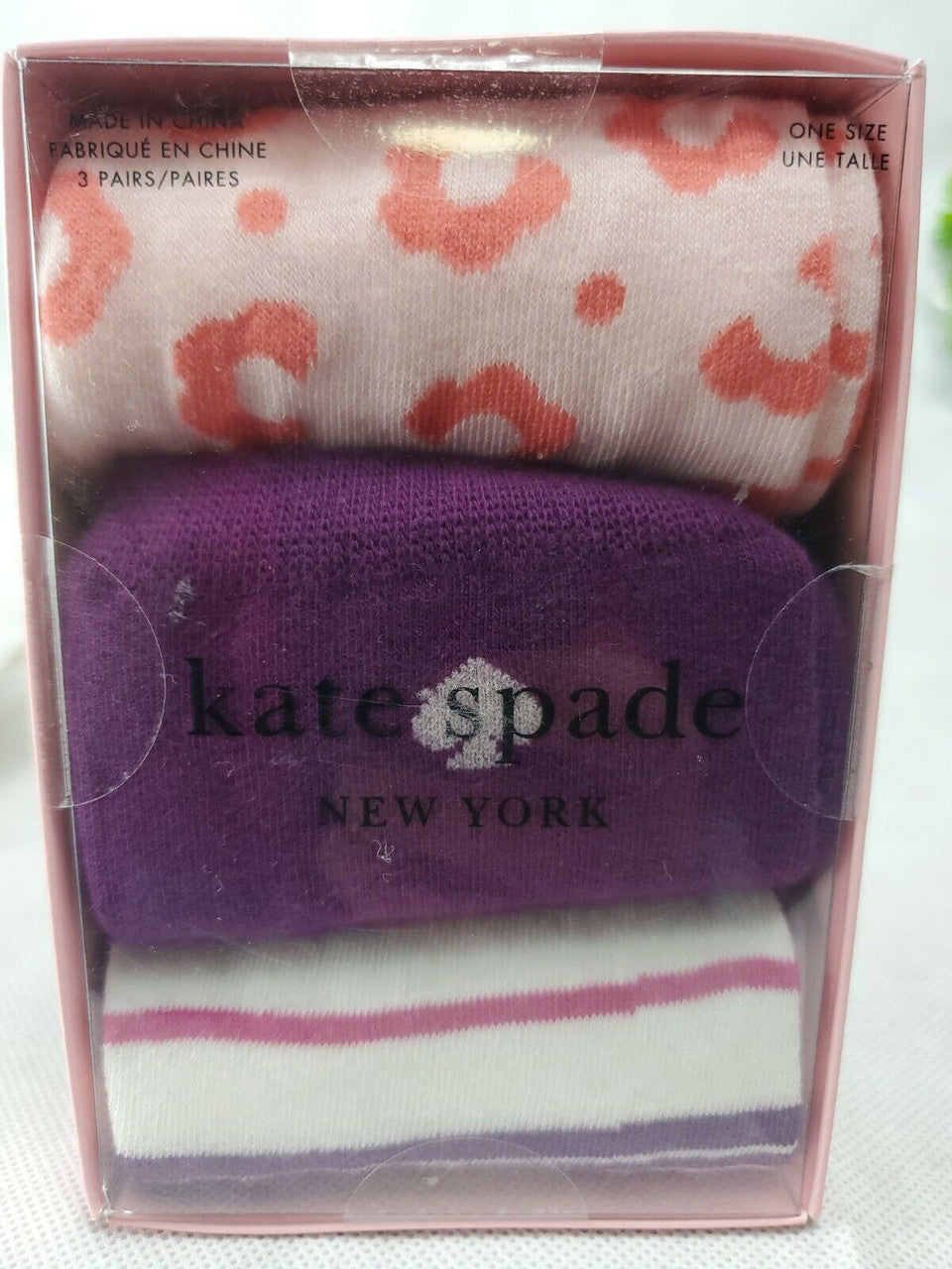 3 Pack of KATE SPADE New York Women Crew Socks Pink  Burgundy size 4-10