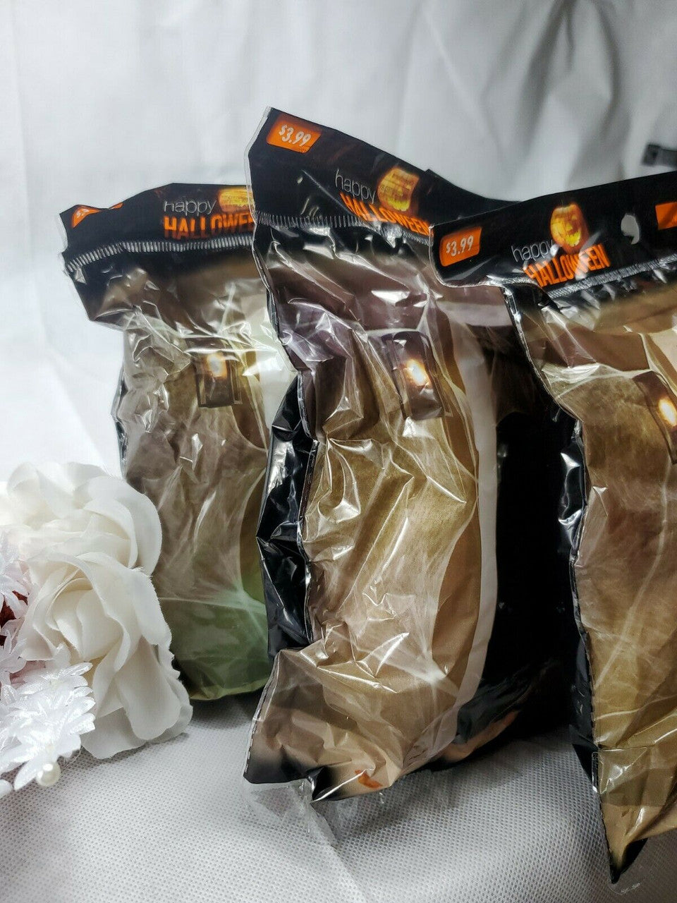 Halloween Spider Web Sticky Decorative White Happy Halloween Lot Of 3 Pack