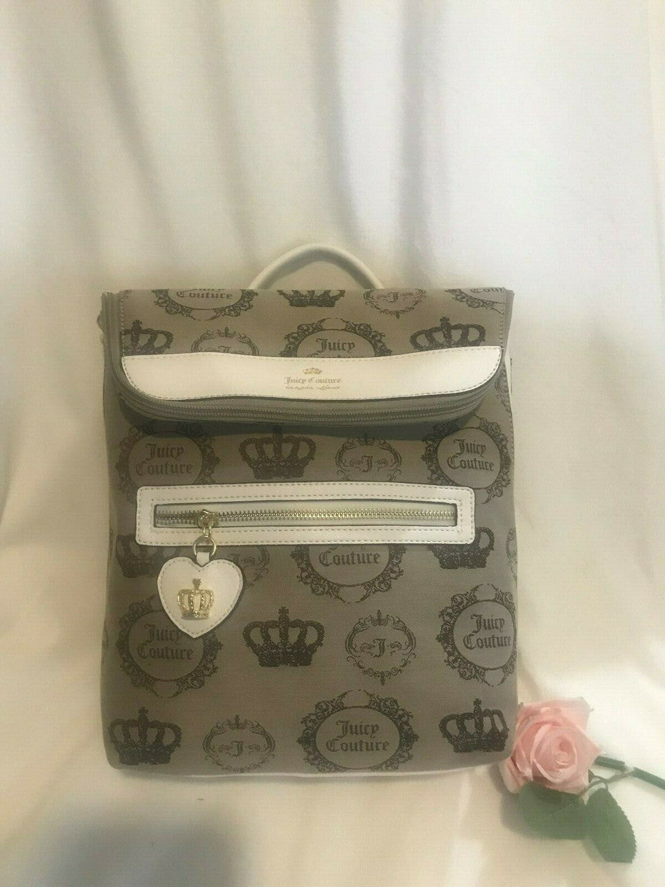 Canvas & Faux Leather Backpack Beige/White Medallion – Adjustable Straps, Chic Style