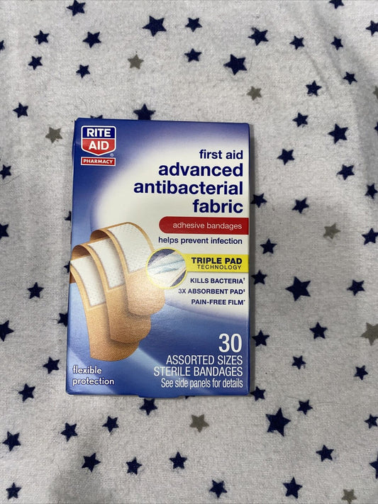 Rite Aid Advanced Antibacterial Fabric Adhesive Bandages, Assorted Sizes -box/30