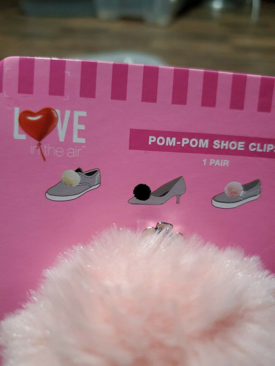 Love in the air Pom Pom Shoe Clips a Pair of Pink Puffs Faux Fur