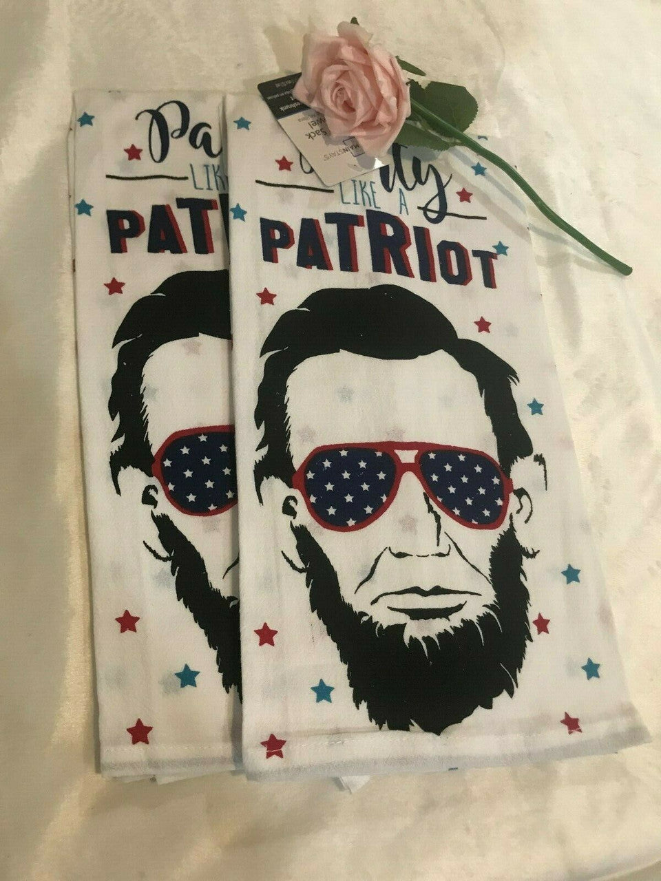 2 pc Flour sack kitchen towels Mainstays cotton 28" x 29" PARTY LIKE A PATRIOT