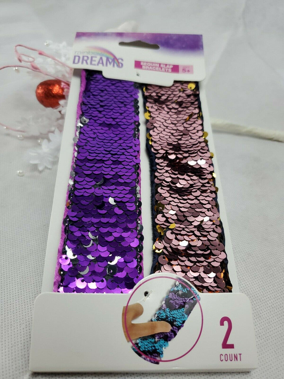 RAINBOW DREAMS Sequin Slap Bracelets Party Kids Girls Bling 2 PCs
