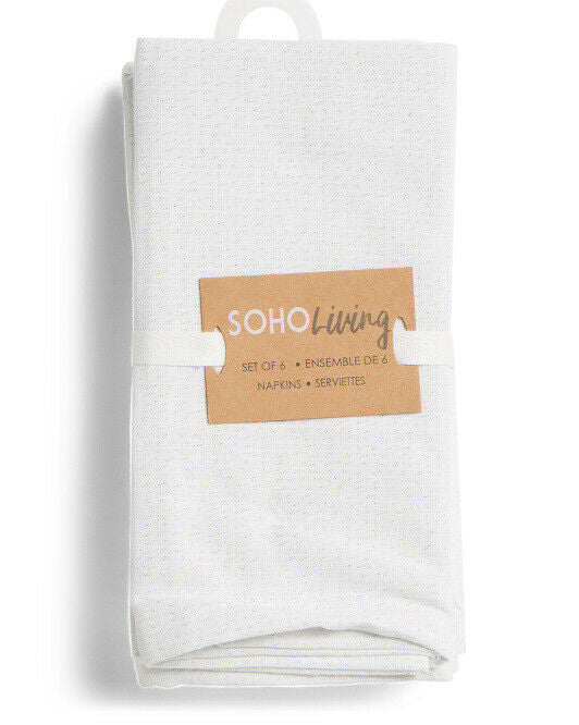 White shimmer napkin set of 6 by SOHO Living, made of cotton-lurex blend with elegant finish