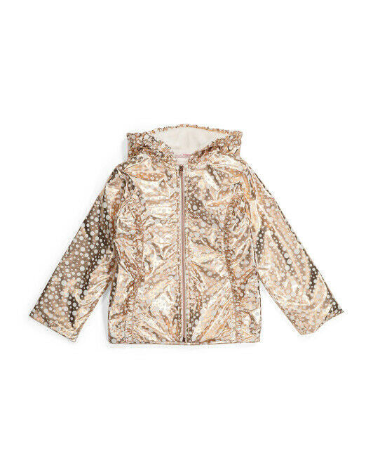 PENELOPE MACK Girls Foil Polka Dot & Stars Rose Gold Jacket 6X