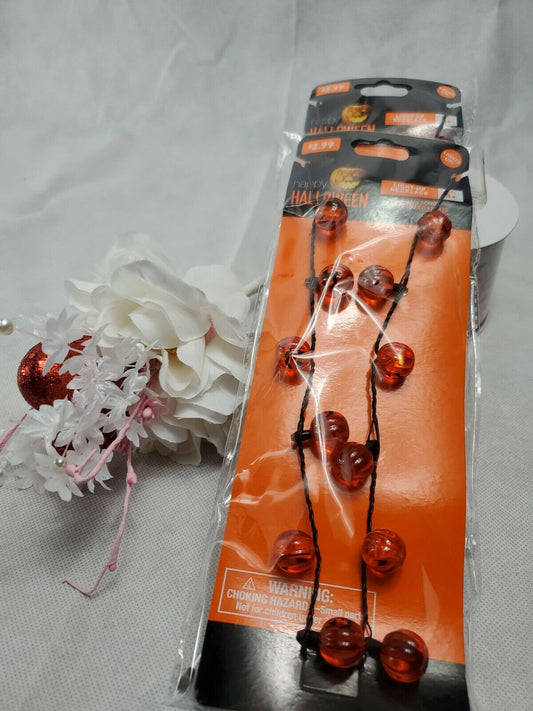 Happy Halloween Light-Up Jack-o'-Lantern Necklace 33 in Pumpkin Spooky Lot Of 2