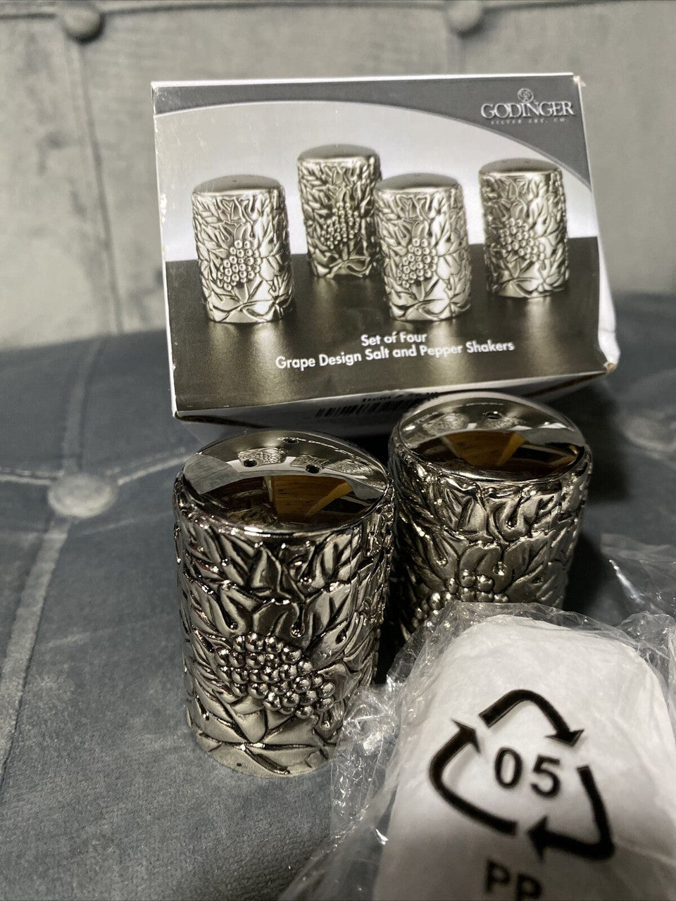 Godinger Salt and Pepper Shakers with Grape Design - Set of 4
