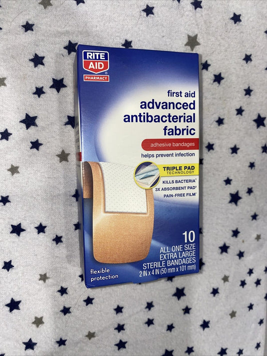 Rite Aid Advanced Antibacterial Fabric Adhesive Bandages 2" x 4" box of 10