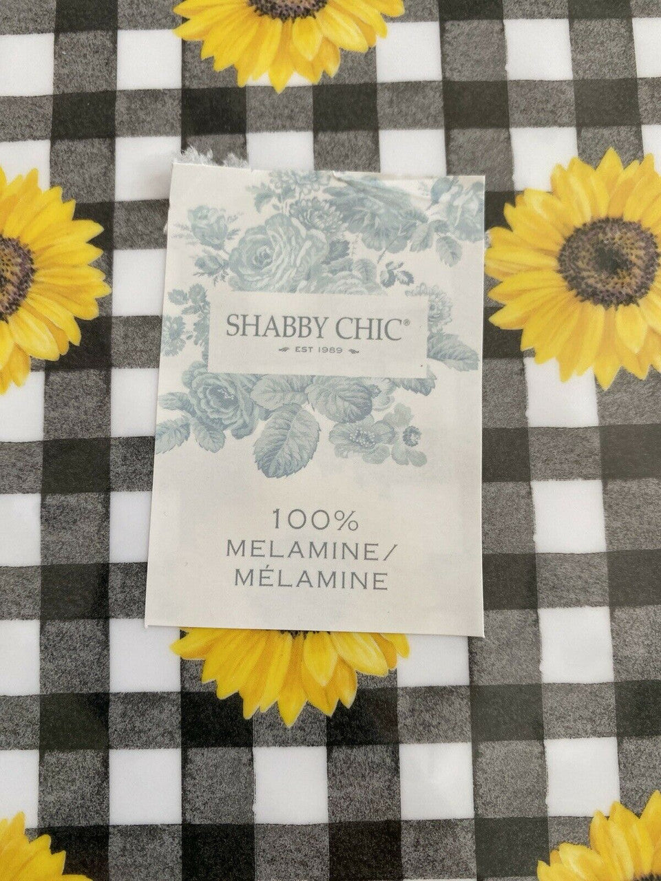 SHABBY CHIC SUNFLOWER Buffalo Check Plaid MELAMINE Serving Platter Tray 17.5”