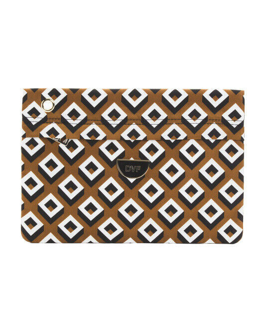 DIANE VON FURSTENBERG Printed Nylon Flat Zip Pouch Diamond Squares COCCOA