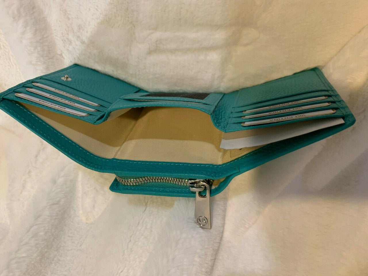 VALENTINA Italy Genuine Leather Pebbled Wallet Aqua approx 5" x 3.5"