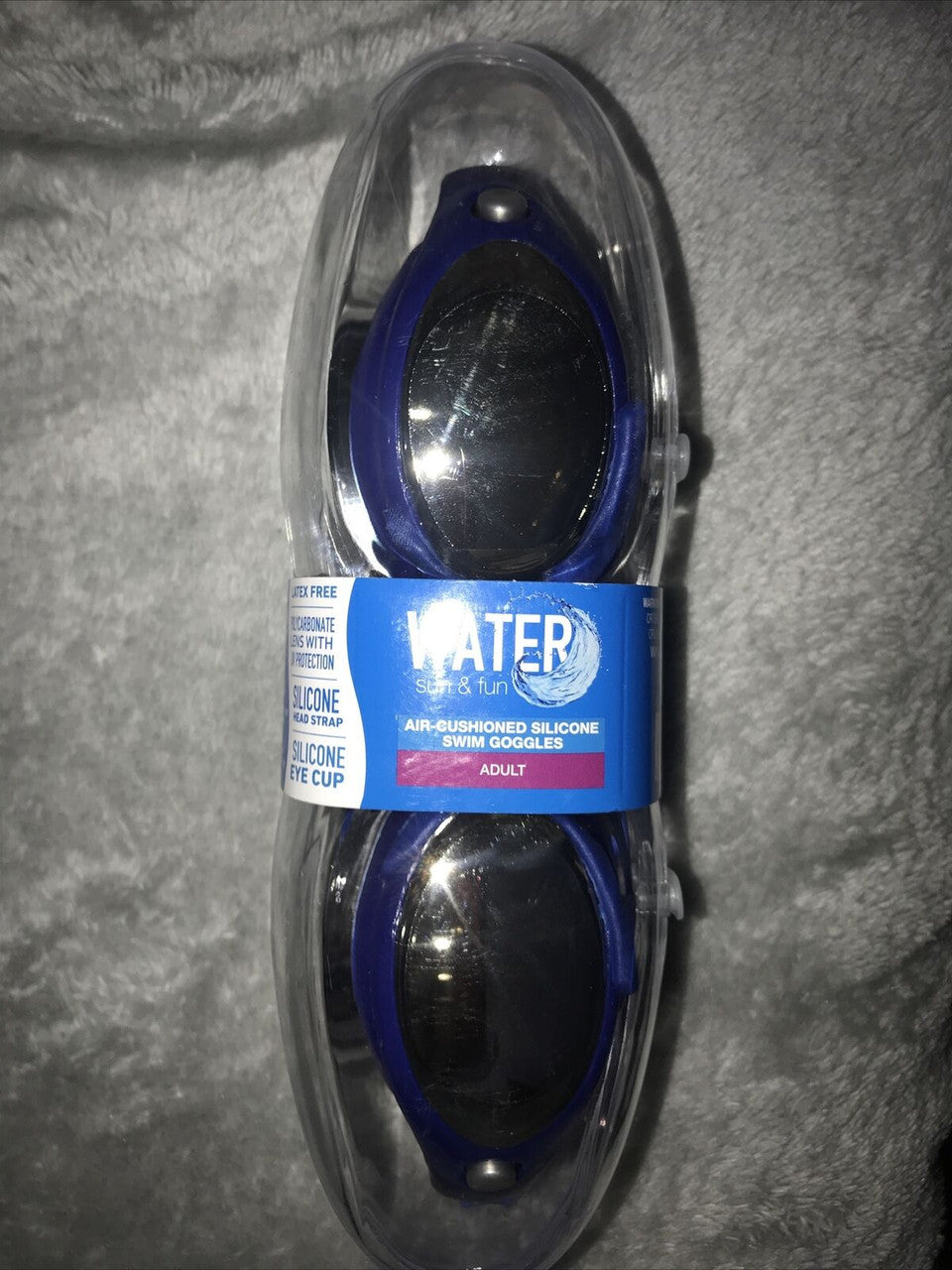 Water Sun & Fun Air-Cushioned Silicone Swim Goggles Adult Blue/Silver Lenses