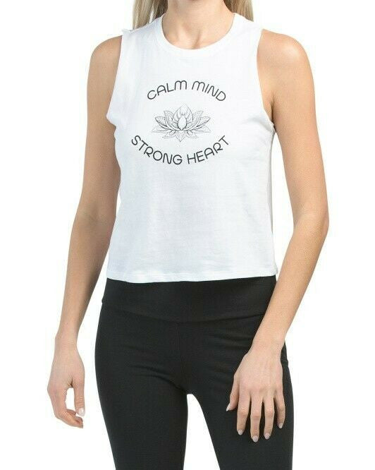 Calm Mind Strong Heart Sleeveless Crop Top  M white MIKEN Flow