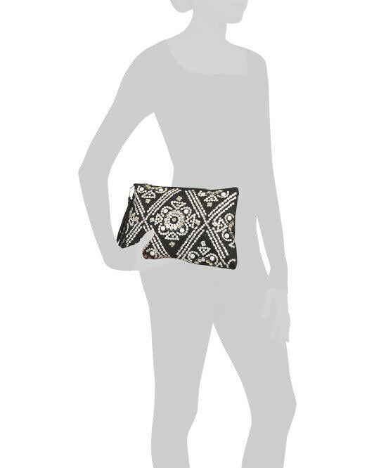 SAM EDELMAN Anastasia Suede Hand Beaded Clutch