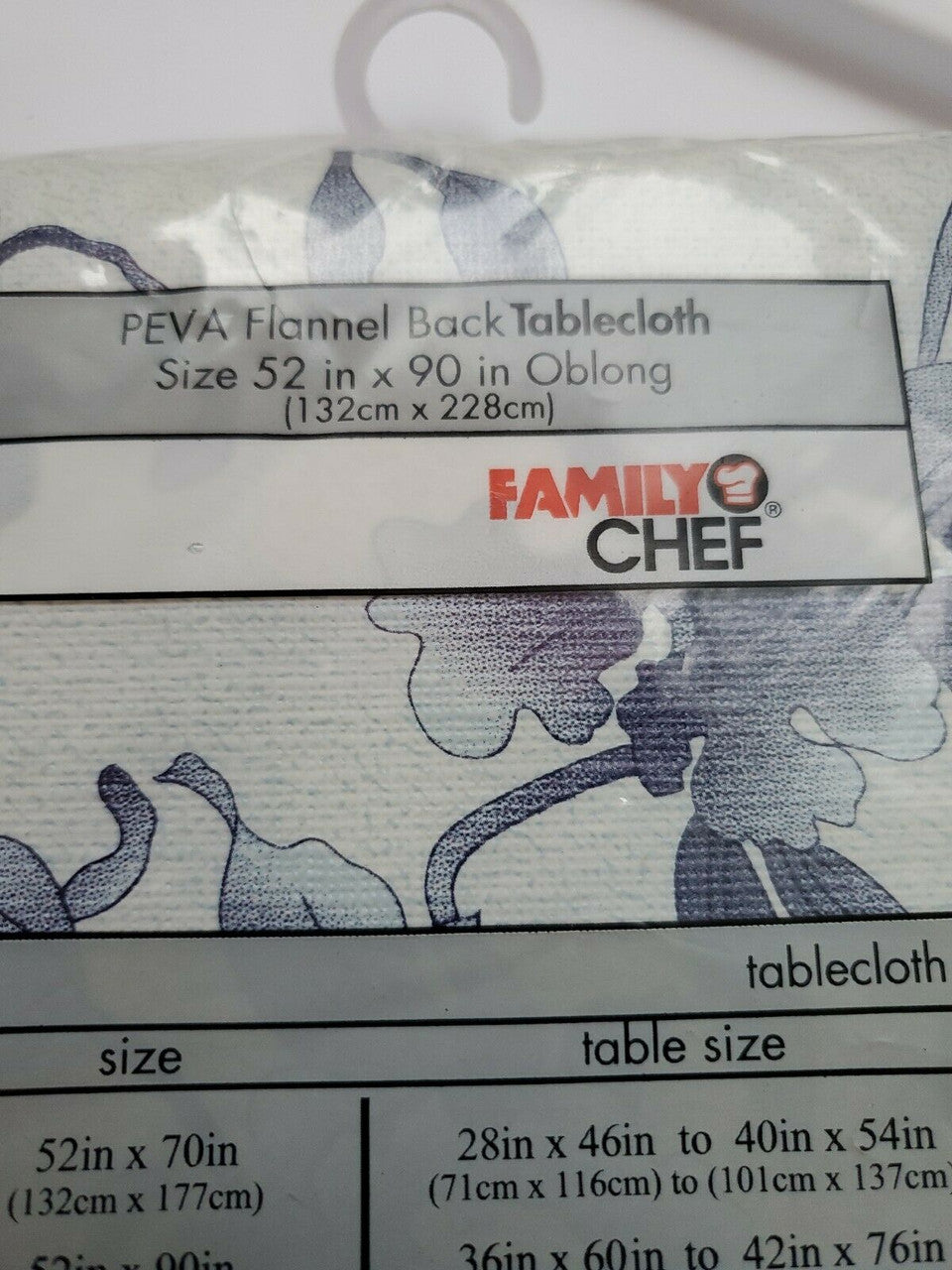 Family Chef Tablecloth PEVA Flannel Back 52" x  90” Blue Flowers