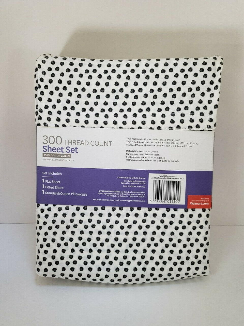 Better Homes and Gardens Twin Sheet Set 300 Thread Count 100% Cotton Polka Dots!