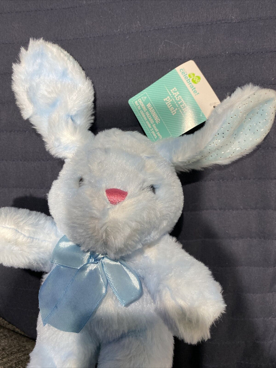 Light Blue W Glitter Plush Bunny Rabbit 10”