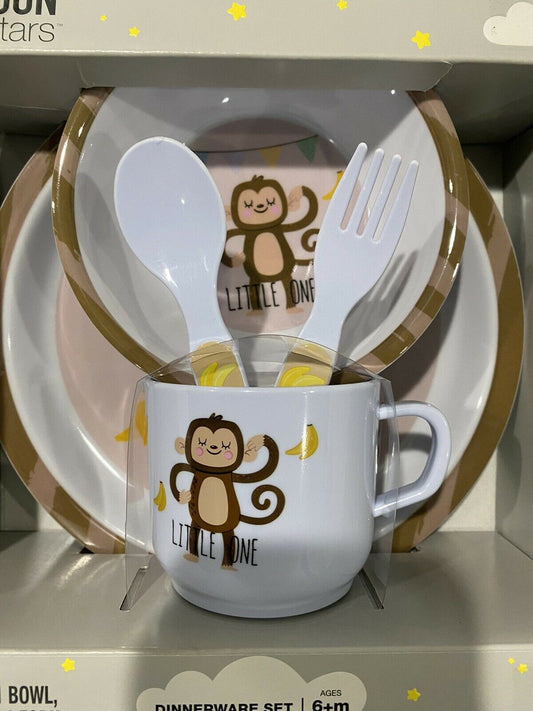 Baby 5 pc GIFT SET DINNERWARE Monkey Bananas Moon and Stars 6+ months