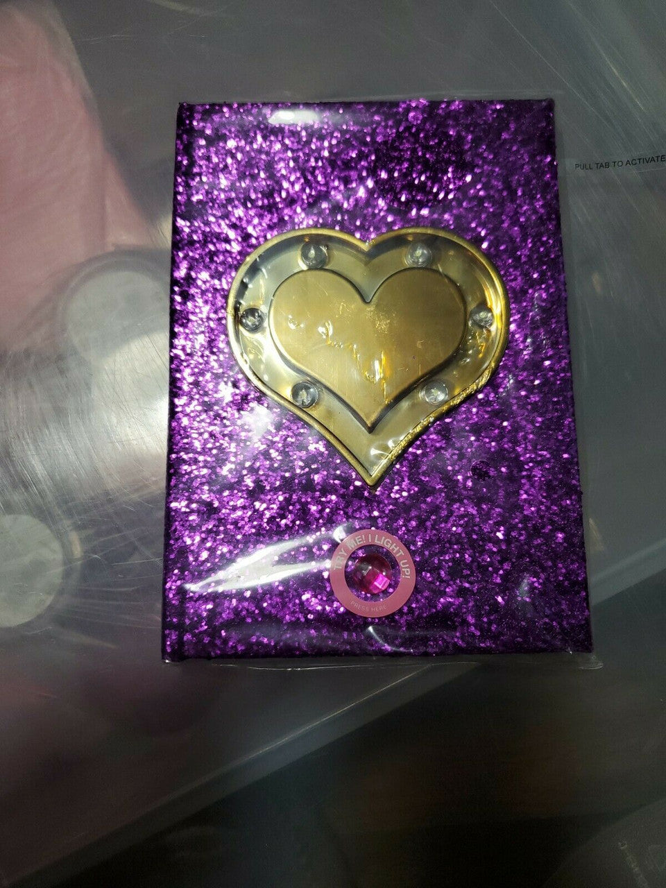 Love In The Air Lite Up NoteBook Sequins Purple Gold Heart Write Feelings