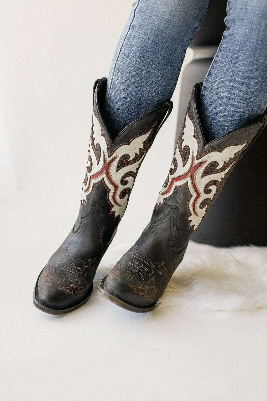Women Stampede Western Cowboy Boot Snip Toe Black Size 6.5