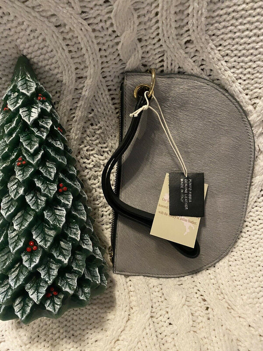 Punto Fibbia Genuine Leather Clutch Wallet Italy Light Gray