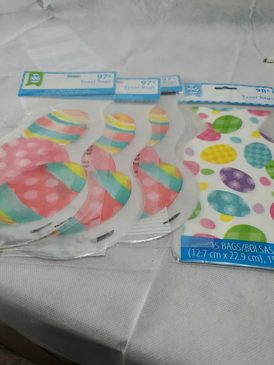 Easter Treat Bags 15 count EGGS Multi-Colored  Lot of 5 packages 5×9 inches