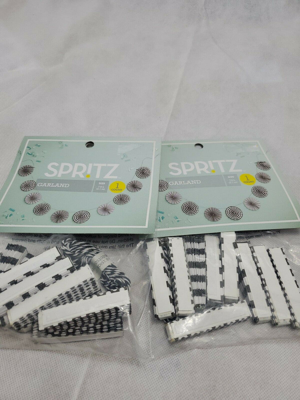 Spritz Garland Paper Fans Black White 7 feet Long Lot of 2 pieces