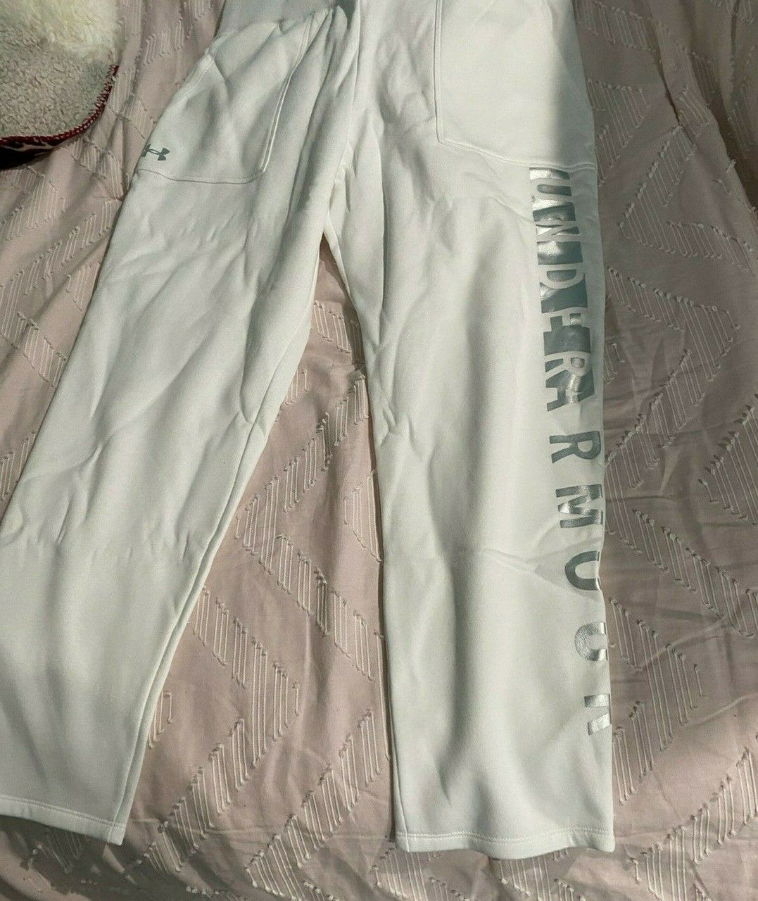 Under Armour women rival fleece pants joggers white silver XL