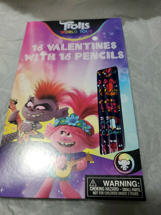 TROLLS WORLD TOUR  16 Valentines with 16 Pencils