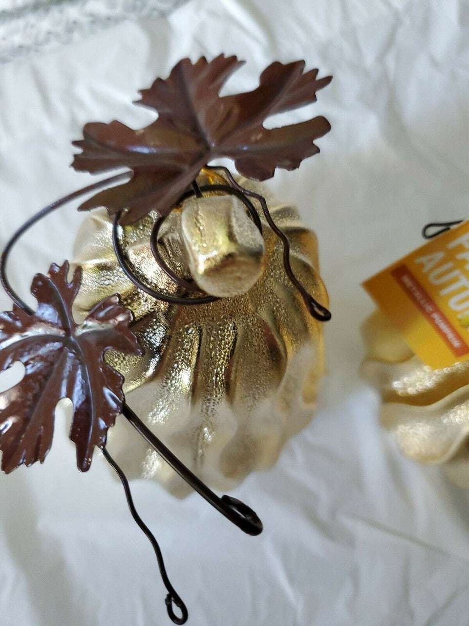 Halloween Shiny Metal Pumpkins Gold Thanksgiving Decorations pair