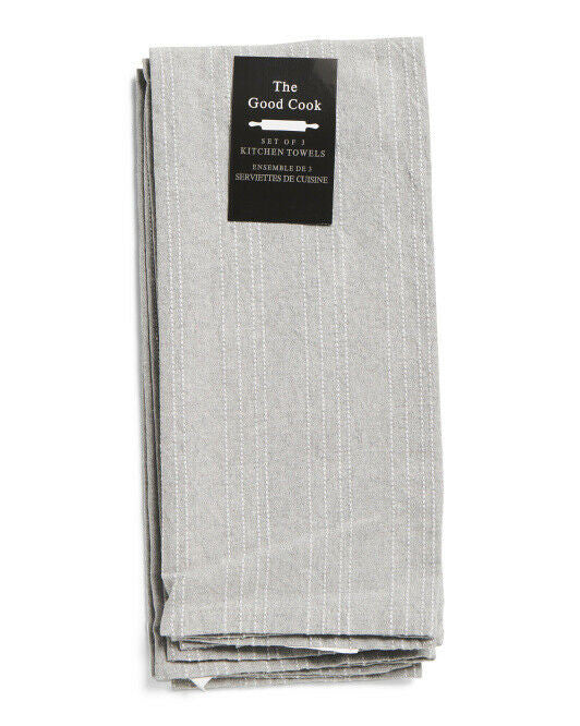 THE GOOD COOK Stonewashed Vertical Stripe 3 Pack, 18x28", 100% Cotton