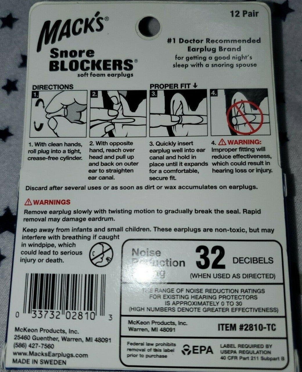 Mack's Snore Blockers Soft Foam Earplugs 12 Pairs