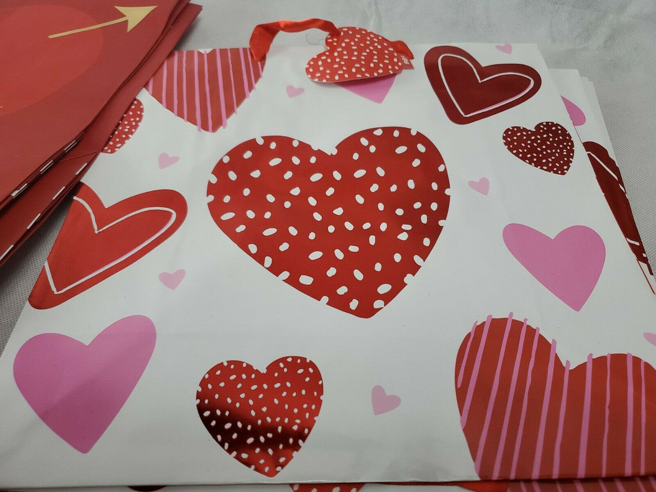 Valentine's Day Gift Bags Hearts 12x12 in Lot Of 14 Bags Assorted